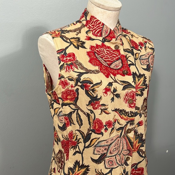 Vintage Susan Bristol Linen Floral Sleeveless Top, Maxi Skirt Mandarin Style 8 - Picture 2 of 16